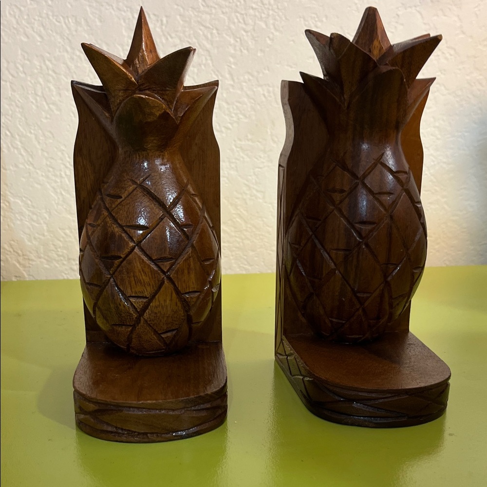 Vintage Pineapple Wooden Bookends